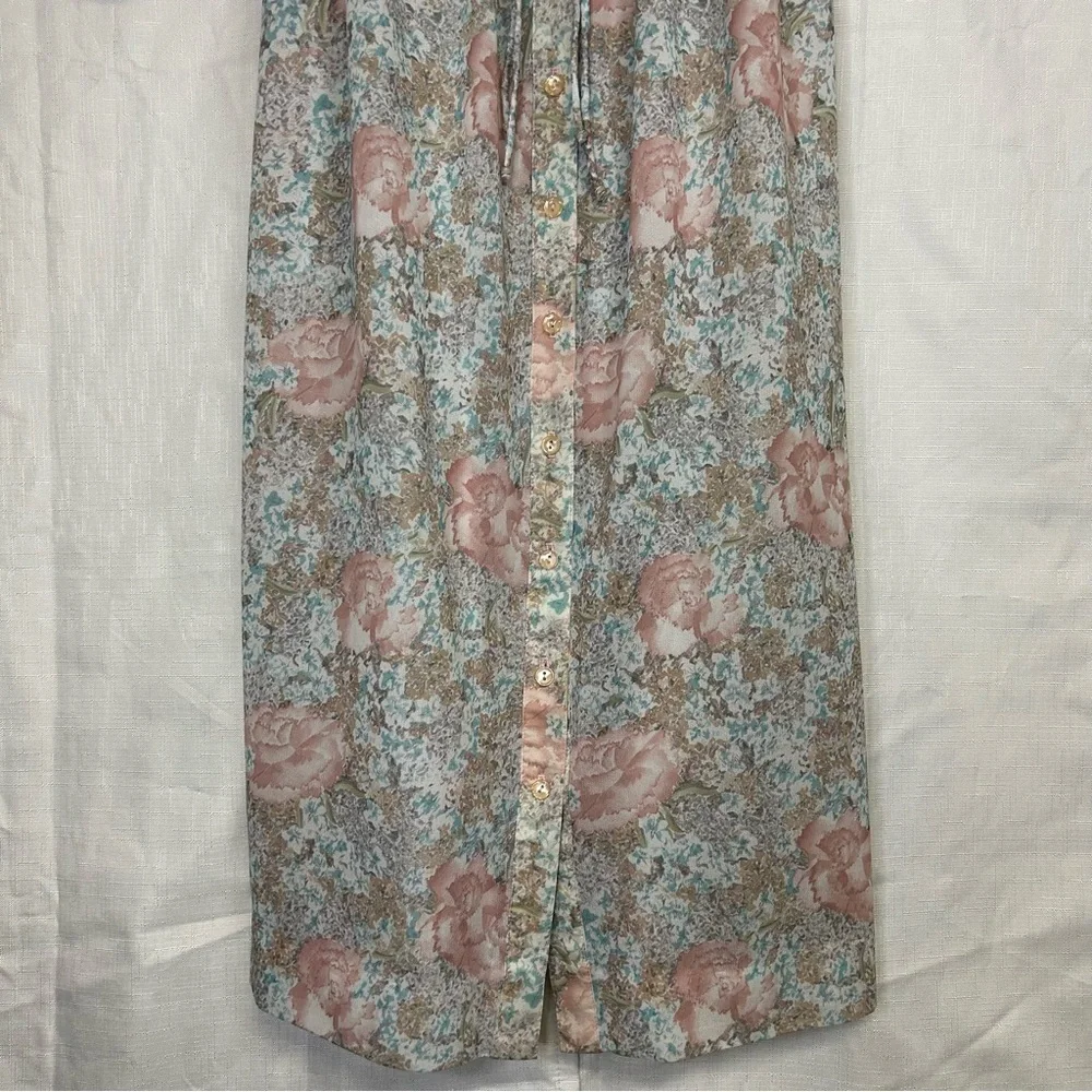 Vintage 1970's Sheer Midi Dress Pullover Button Up Duster Kaftan Floral Size M - Picture 8 of 14